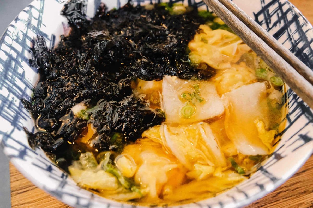 Spicy Shrimp & Pork Wonton Soup with Seaweed