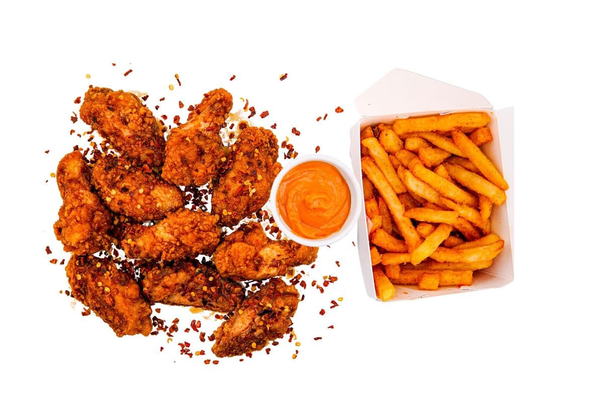 Dry Hot Chili Chicken Wings and Fries Combo