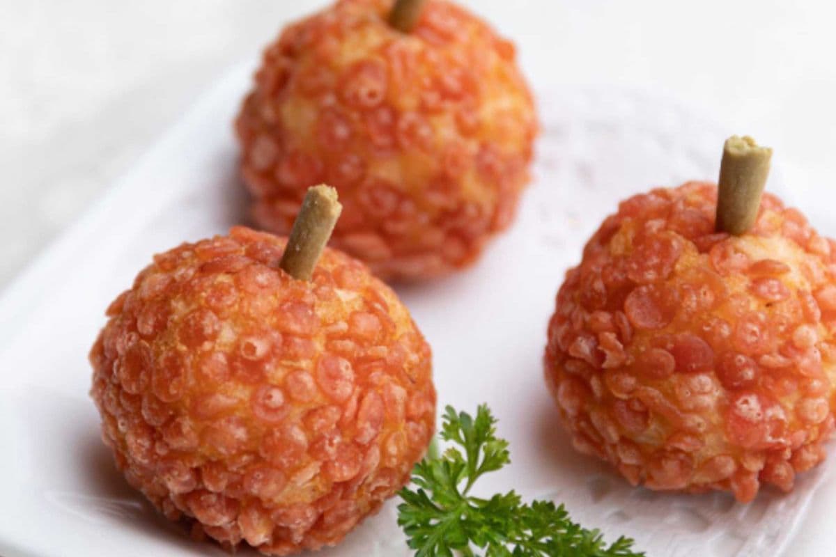 52. Deep-Fried Shrimp Balls with Melted Cheese and Lyche