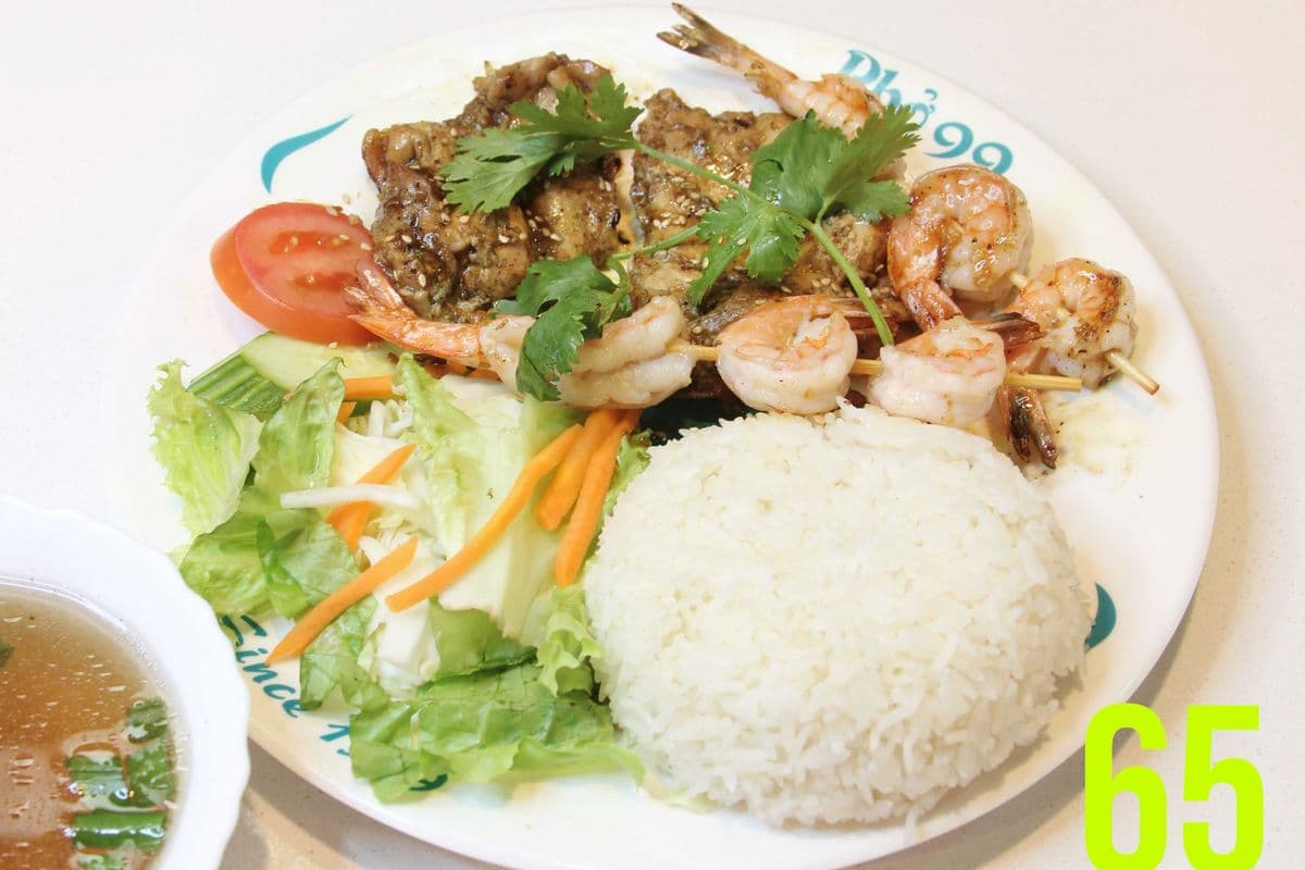 65. Grilled Prawns and Lemongrass Chicken on Rice