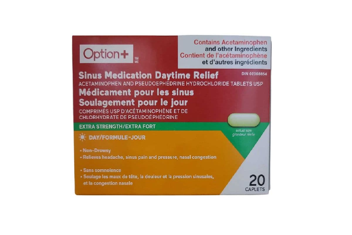 OPTION+ SINUS MEDICATION DAYTIME RELIEF CAPLETS 20 PACK (20 TABLETS)