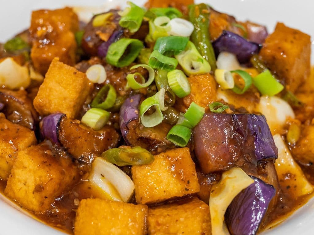 VG. Adobo Tofu, Green Beans & Eggplant