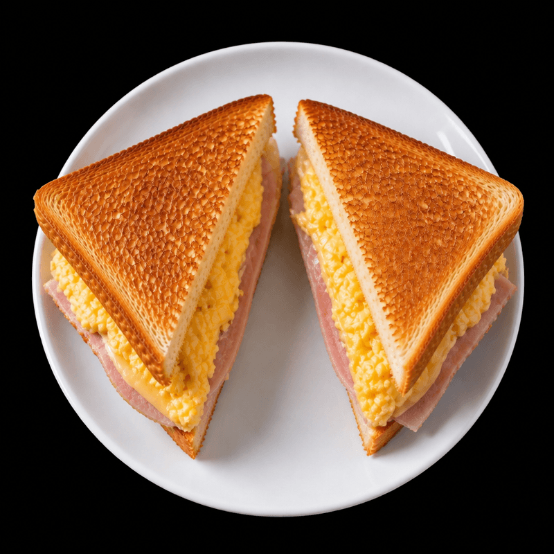 Sandwich déjeuner - OEUF, BACON OU JAMBON ET FROMAGE / Egg, bacon and cheese breakfast sandwich