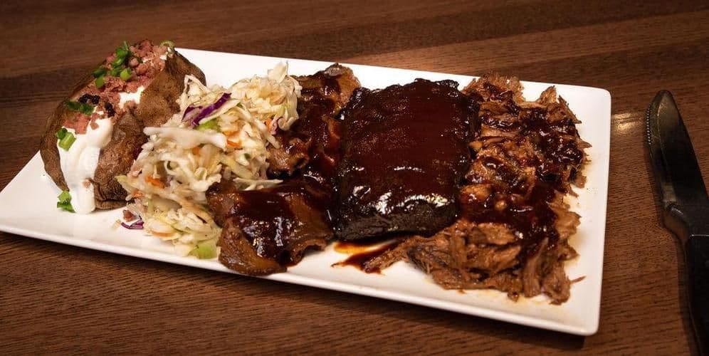 Smokin Q platter 3 meats