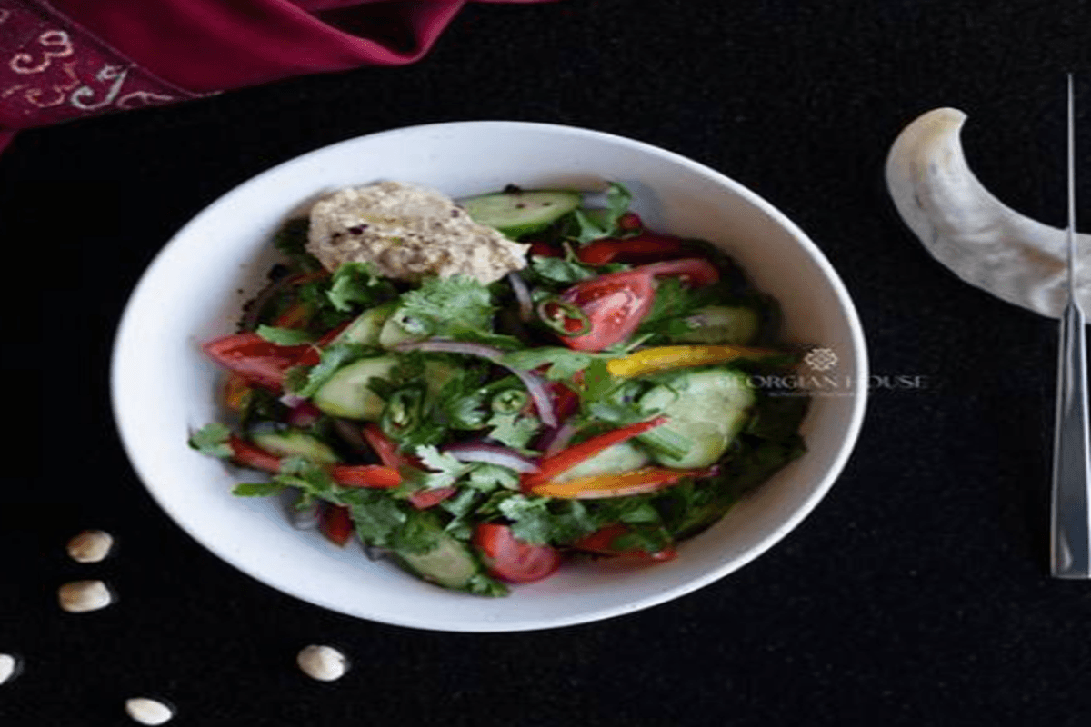 Traditional Georgian Salad with Walnuts and Kakhetian Oil