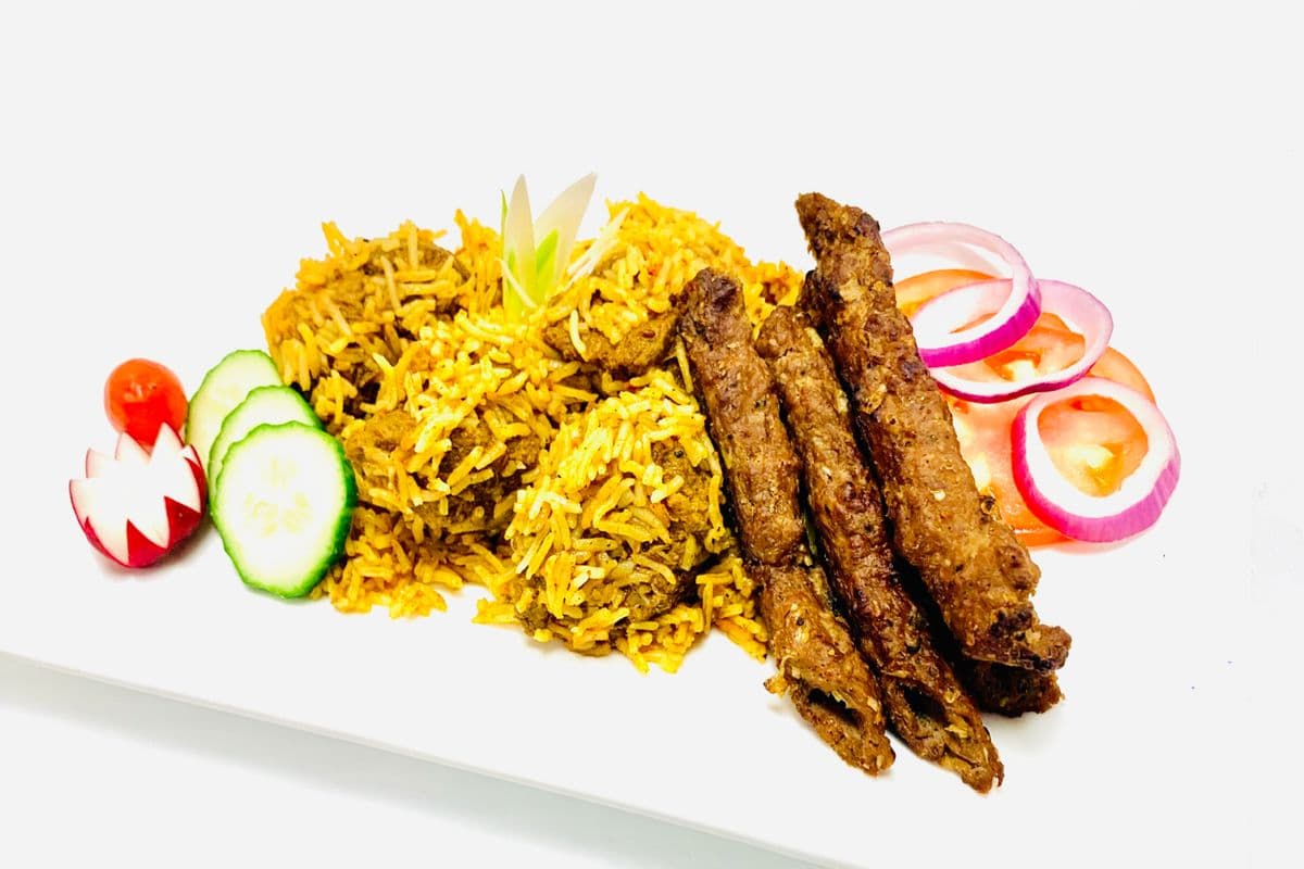 Chicken Chawal with Seekh Kabab