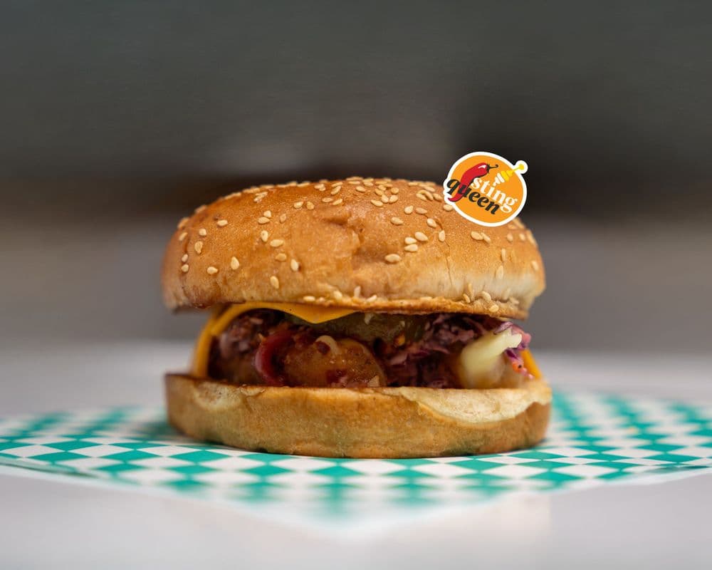 Sting Queen Cheese Tease (Mozzarella Stick Sandwich) - honey habanero sauce