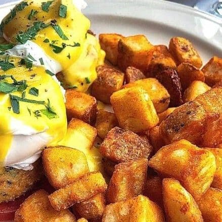 Eggs Benedict with Ham and Home fries