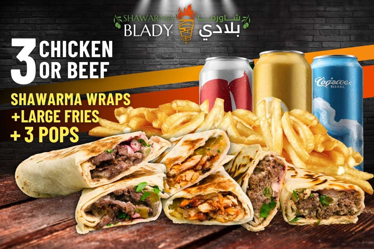 Shawarma Wraps (3 Wraps + L-Fries)