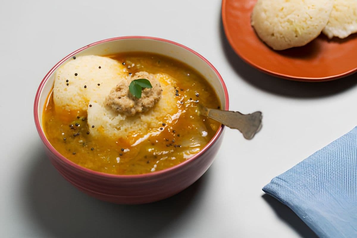 Sambar Idli (dipped in Sambar)