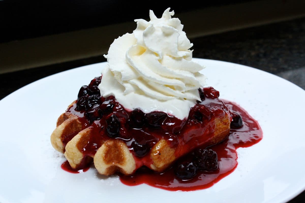 Liege Waffle with Fruit Compote and Whipped Cream