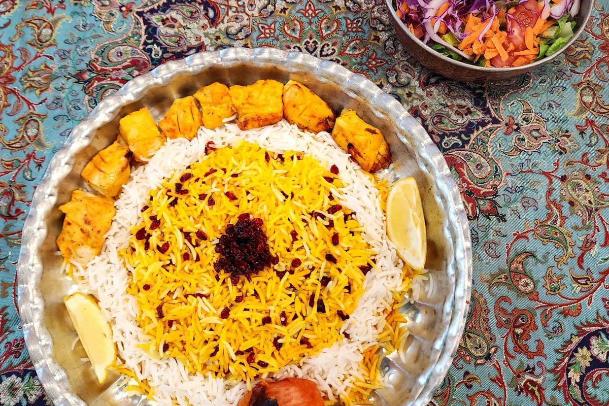 Zereshk Polo with Joojeh Skewer