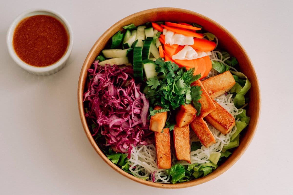 Lemongrass Tofu Vermicelli with Almond Hoisin Sauce
