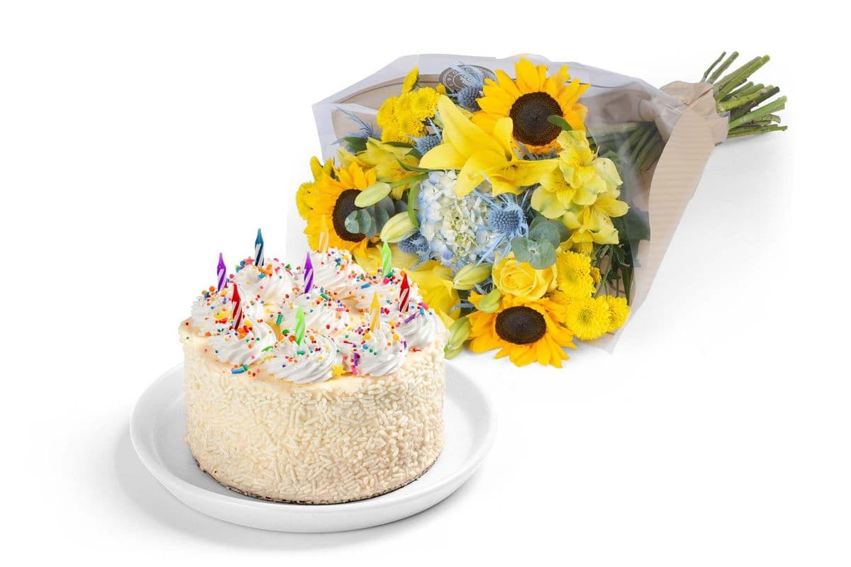 Vanilla Celebration Cake & Bouquet Gift Set