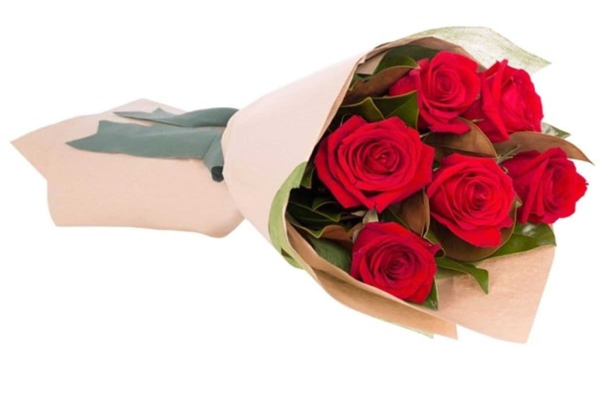 6 Long Stem Red Roses Bouquet