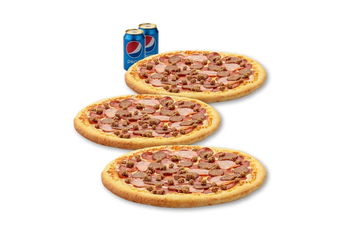 Spécial 3 Pizzas Petites - Fan de la Viande / Small 3 Pizza Special - Meat Lover's