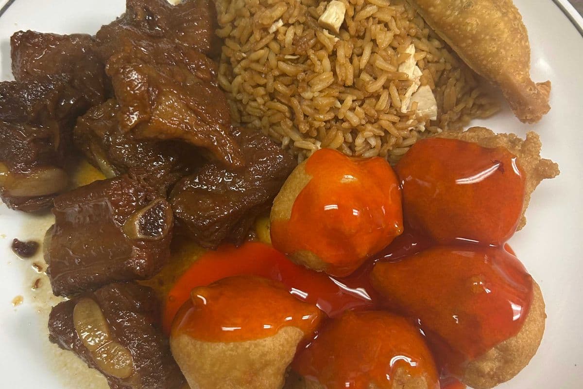 C8 Beef and Broccoli, Honey Garlic Spare Ribs, Chicken Fried Rice, and Egg Roll