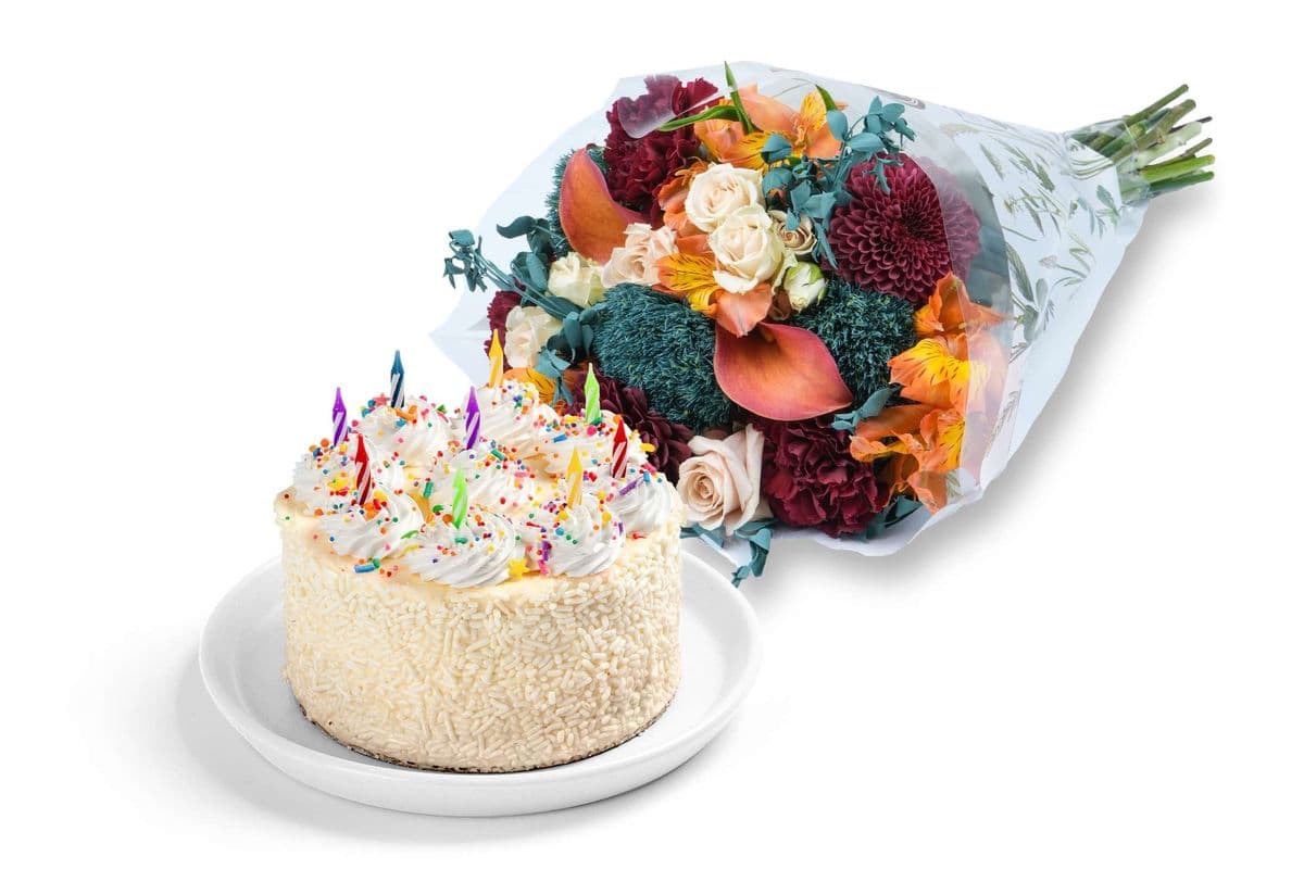 Vanilla Celebration Cake & Bouquet Gift Set