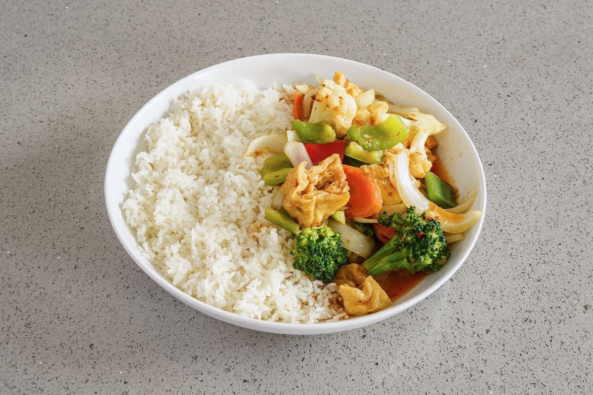 V37. Stir Fried Vegetables and Tofu On Steamed Rice