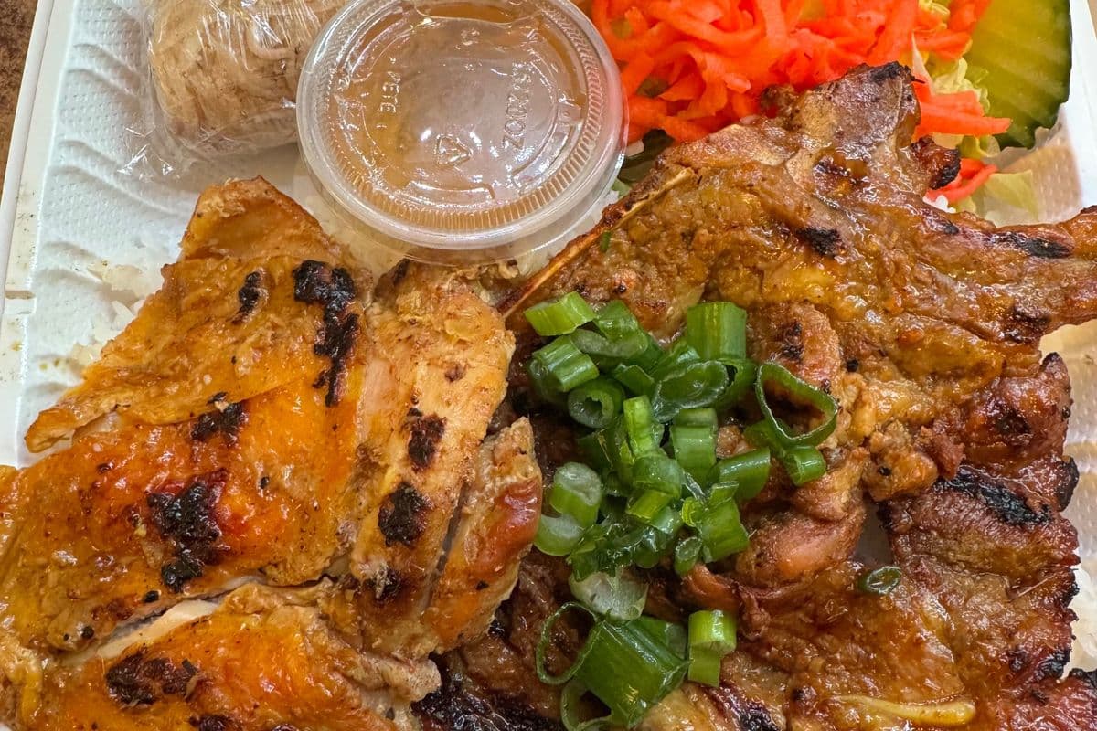 65. Grilled Chicken and Pork Chop with Steamed Rice - Com Ga Suon