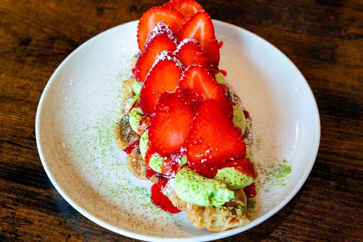 Matcha Strawberry Croffle