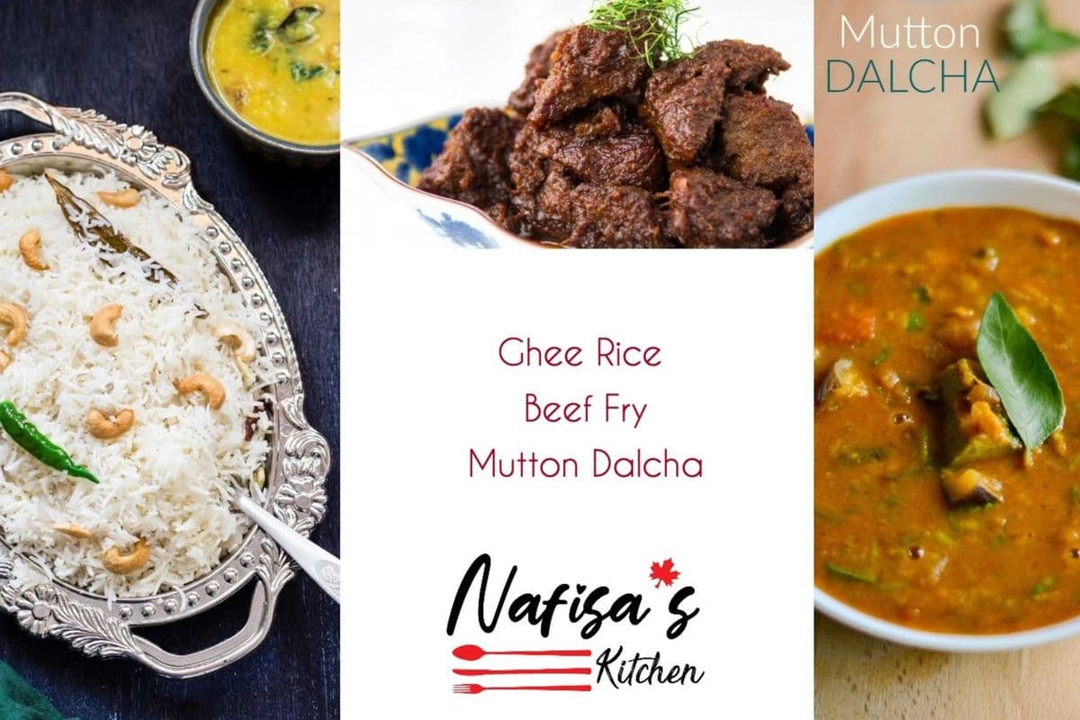 Ghee Rice, Beef Fry, Mutton Dalcha (4 Servings)