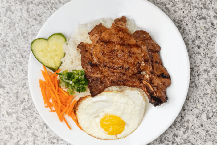 41. Grilled Pork Chop and Fried Egg - Com Suon Nuong, Hot Ga Opla