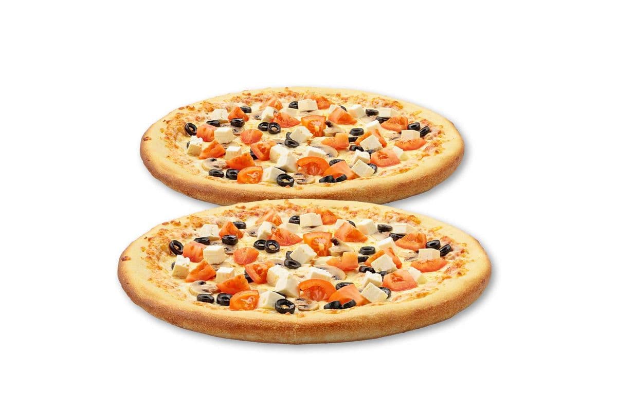 Deux Pizzas Moyennes Méditerranéennes / Two Medium Mediterranean Pizzas