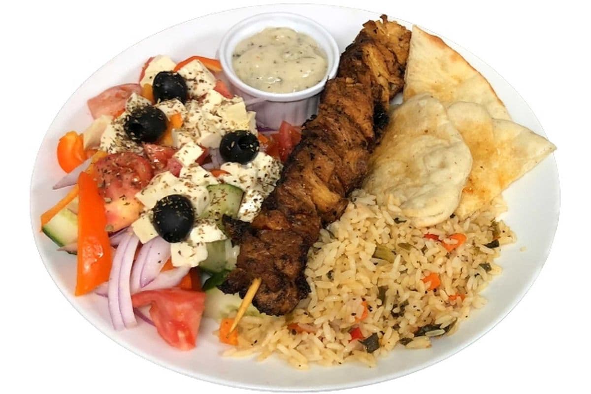 Vegan Chicken Souvlaki Meal