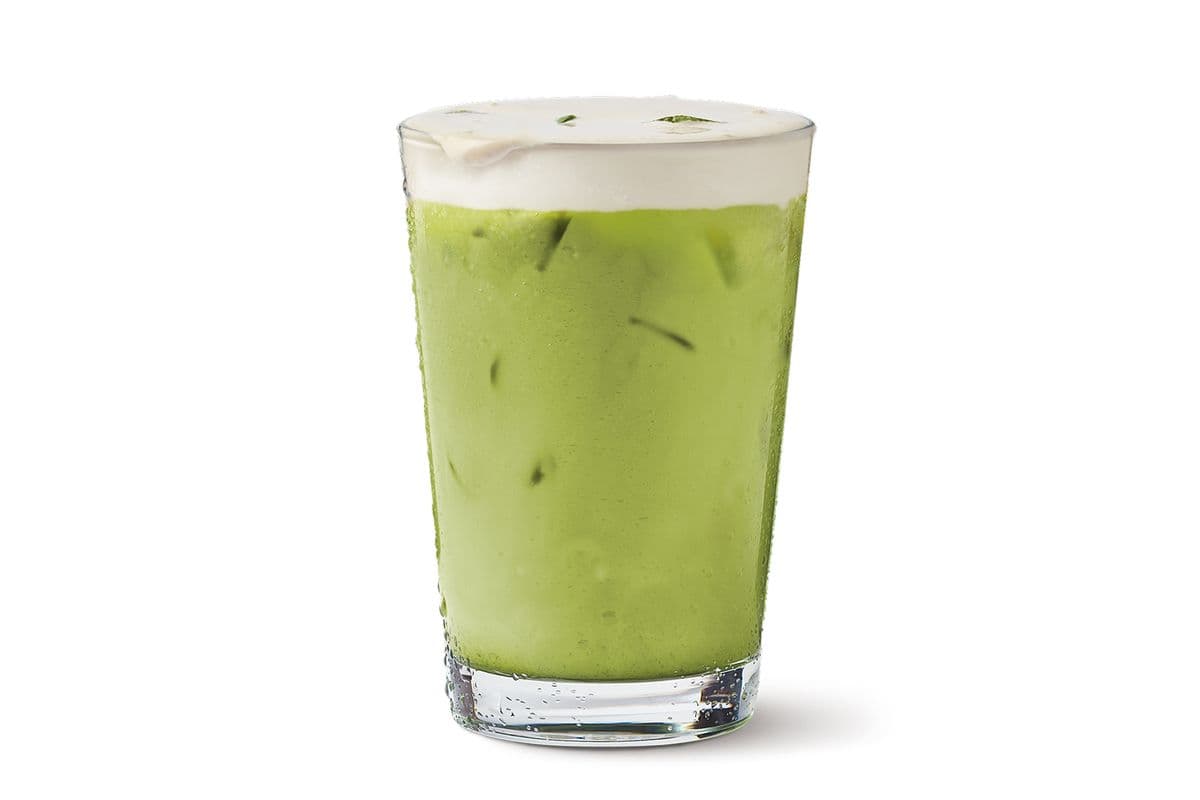 Chocolate Pistachio Iced Matcha Latte with Chocolate Pistachio infused foam