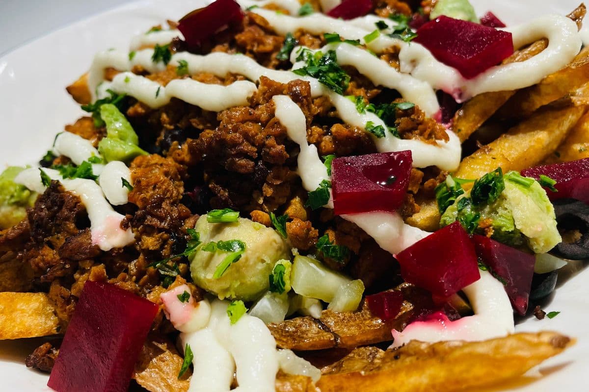Chipotle black beans crumbles loaded fries