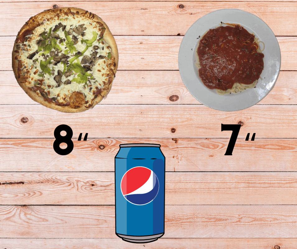 Trio pizza 8" + spaghetti 7" + liqueur
