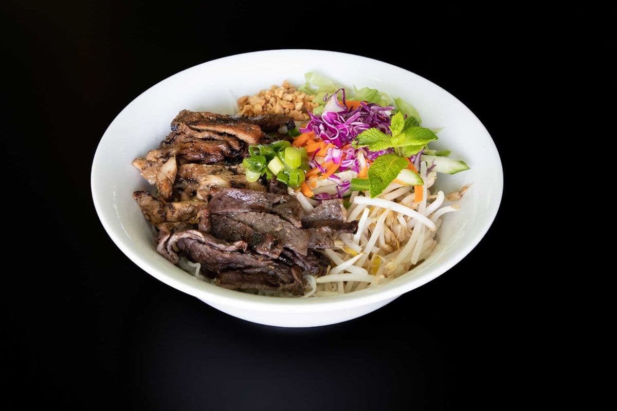 B04. Grilled Chicken and Beef Noodle Bowl - Bun Thit Bo Va Ga Nuong