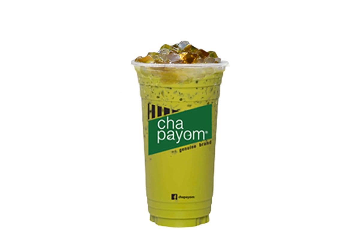 Thai Green Milk Tea with Konjac Crystal and Pandan Jelly