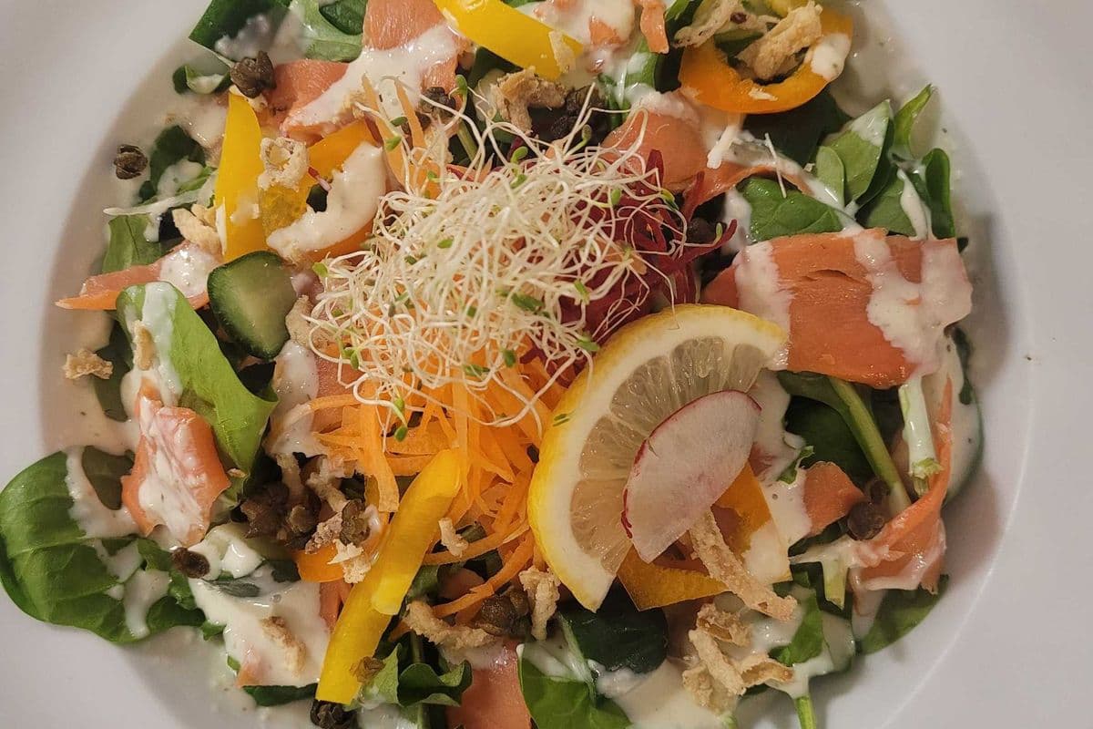 Smoked sockeye salmon salad