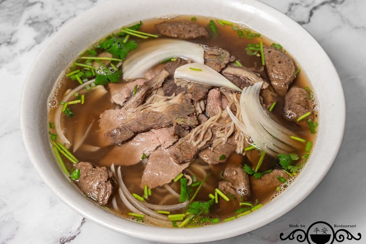 95. Medium-Rare Beef and Beef Ball Rice Noodle Pho Soup