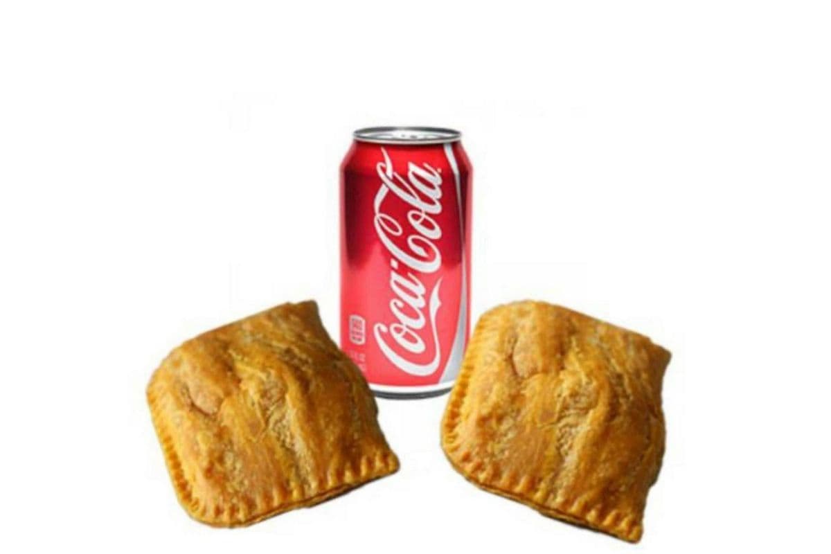 Jamaican Beef Patty Two Pieces and One Coke Can