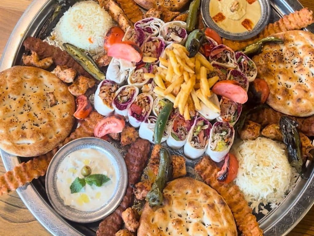 Sultan's Family Feast for 8 (4Chicken & 4Beef Adana, 4Chicken Shish, 3Chicken & 3Beef Doner Wraps, Humus, Cacik, Fries)