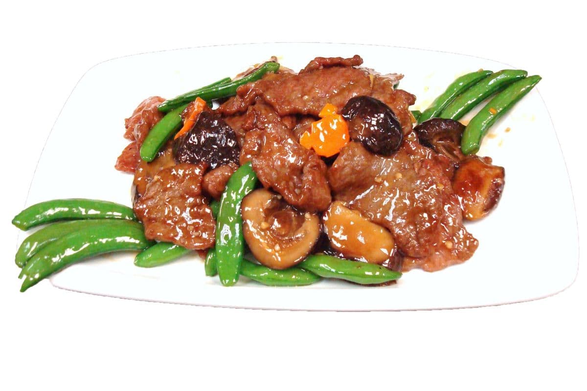 188. Stir-Fried Beef with Sugar Pea and Chinese Mushroom