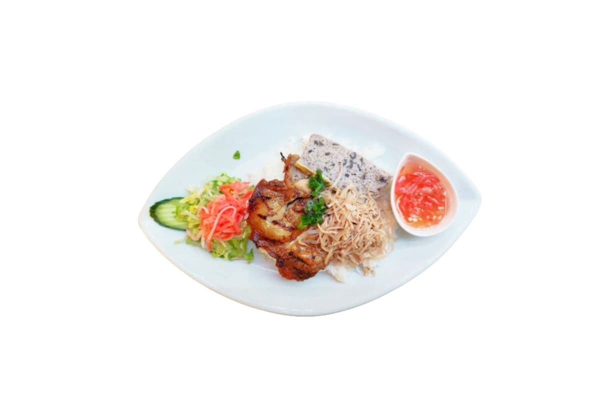 66. Grilled Chicken, Shredded Pork, and Meat Cake with Steamed Rice - Com Ga Bi Cha