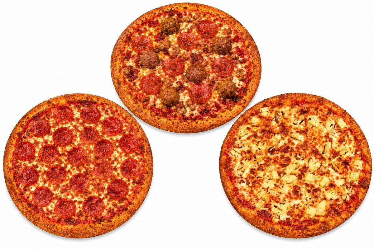 3 Large Pizzas ( pepperoni, Hawaiian & Meat Lover )