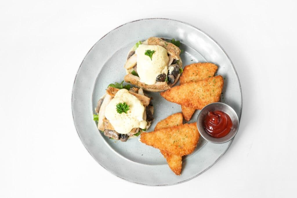 Grilled Chicken Mushroom Eggs Benedict