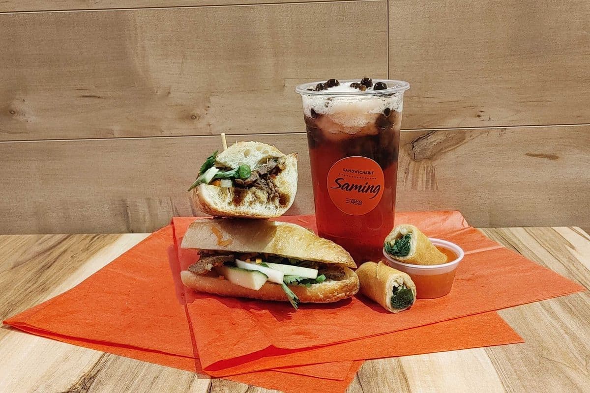 Banh Mi trio boeuf avec thé a bulles / Banh Mi Beef Trio with Bubble Tea