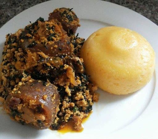 Eba and any Soup with Two Pieces of Meat or Fish