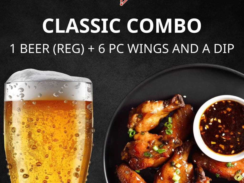 Classic Combo (1 Beer + 6 Wings + dip)