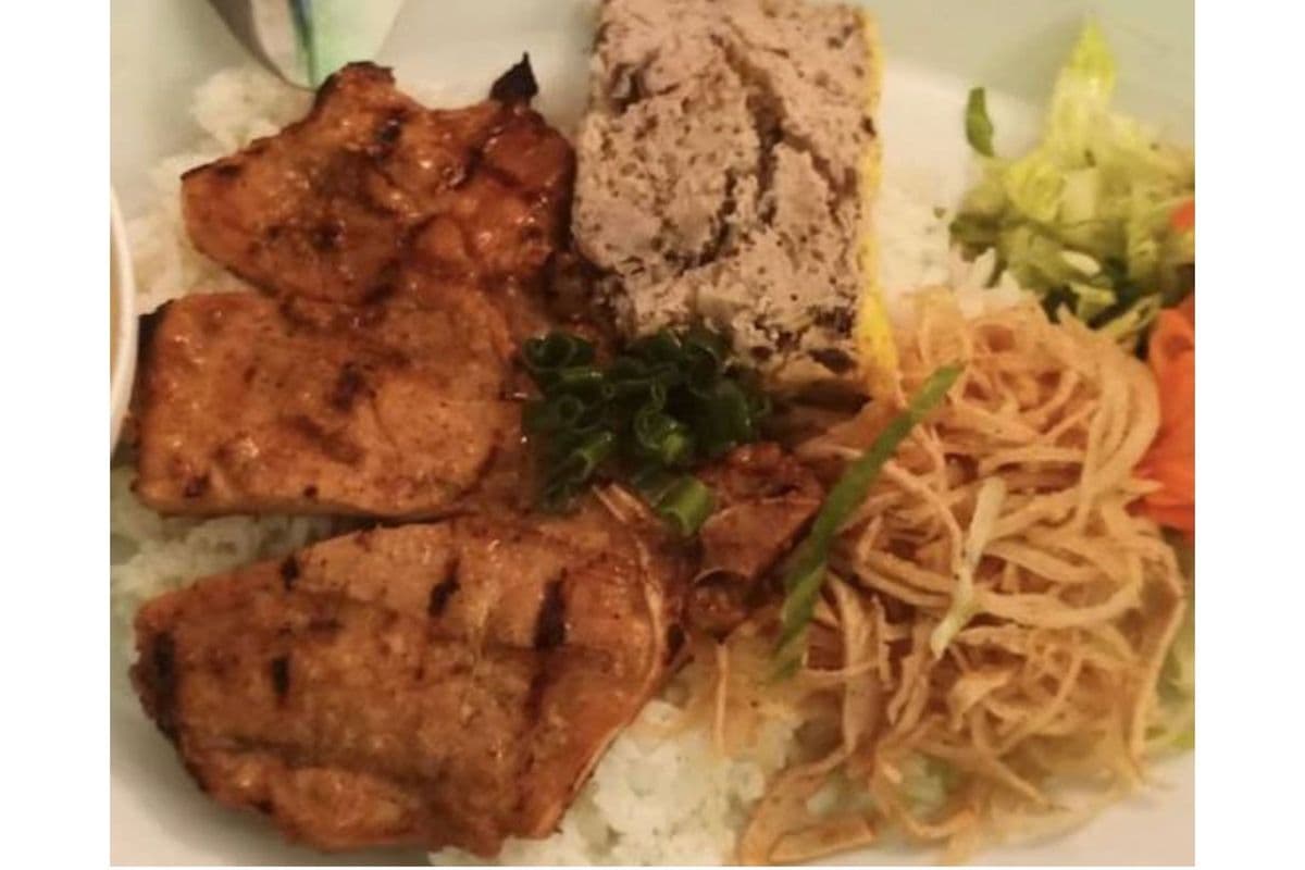 58. Grilled Pork Chop, Shredded Pork, and Meat Cake with Steamed Rice - Com Bi Suon Cha