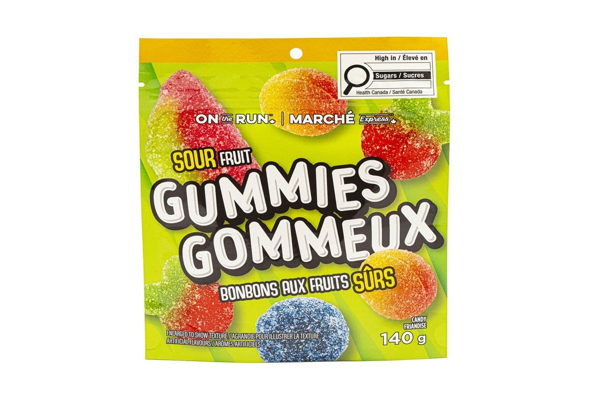 Marché Express Gommeux Bonbons aux fruits sûrs (140g) 77785 / On The Run Sour Fruit Gummies (140g) 77785