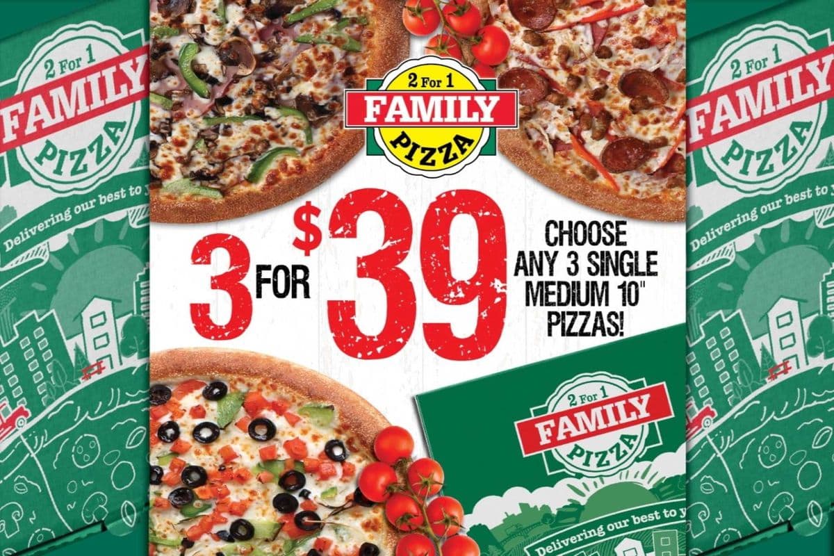 3 Medium Pizzas For $39