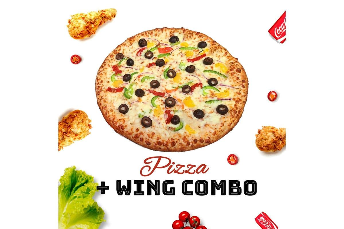 Medium Four Toppings Pizza with Wings (10 pcs) 700ml Pop