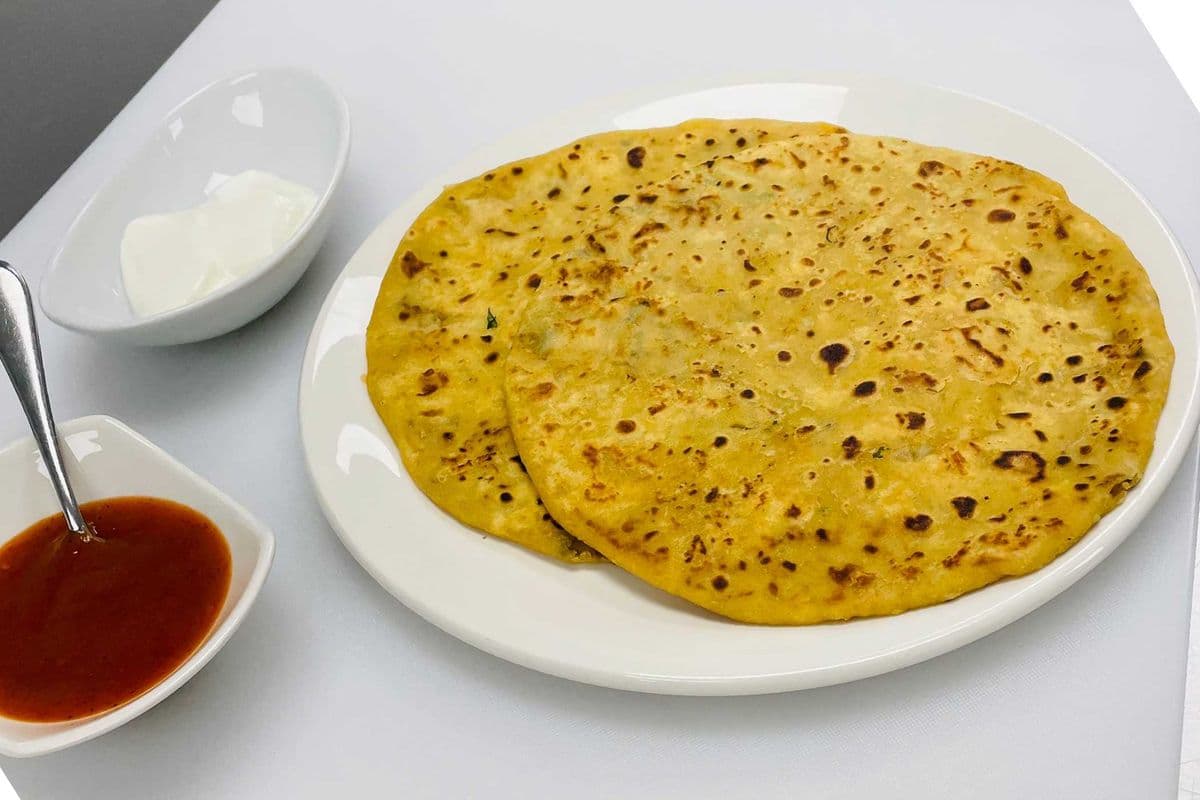 2 Gobi-Aloo Paratha with yogurt, Pickle & Pop